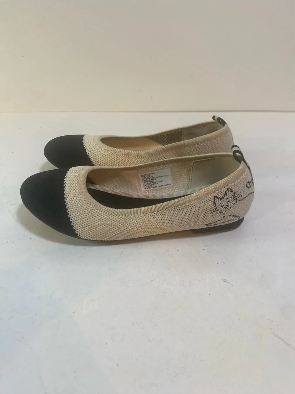 Lily And Dan Black & Ivory Woven Cat Detail Flats Size 11/12